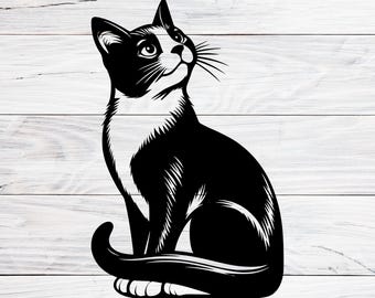 Black Tuxedo Cat SVG PNG JPG, Cute Cat Clipart, Sitting Kitty Silhouette, Pet Lover Digital Download, Cricut Cut File, Cat Lover Gift