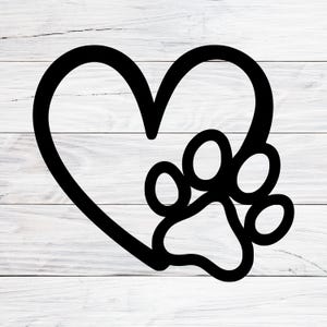 Corazón y huella de pata SVG, arte gráfico de amor de cachorro, archivo SVG para Cricut, SVG, PNG, JPG