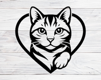 Cute Cat Heart SVG PNG DXF, Cat Lover Cricut Cut File, Kitty Face Valentine Shirt Design, Pet Lover Sublimation Svg, Digital Download