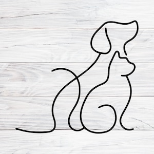 Cat and dog Svg, Cat and Dog outline line art Svg, Dog and Cat Love Friends, Svg, Png, Jpg