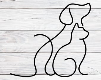 Cat and dog Svg, Cat and Dog outline line art Svg, Dog and Cat Love Friends, Svg, Png, Jpg