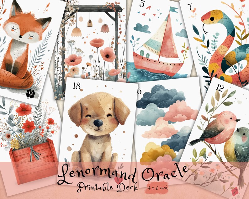 Printable Cute Lenormand Cards, Organic Lenormand Deck, Oracle Cards ...