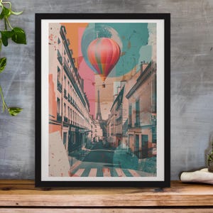 Paris, eiffel tower, Paris travel poster, Spring Wall Art, Travel Prints, Bedroom Decor, vintage, hotAir ballon , Europe Print,  Gift