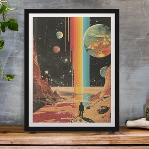 Polaroid Universe/Arte cosmica / Arte futuristica retrò / Pianeta vintage / Collage di fantascienza / Avventura spaziale / Arte fantascientifica retrò / Arte murale