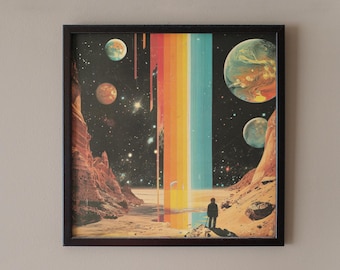 Psychedelic Space Art Print: Retro-Futurism Cosmic Collage