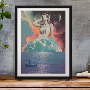 Sogni cosmici / Futurismo retrò / Arte spaziale vintage / Collage surreale / Esploratore / Arte astronomica / Arte murale / Donna classica / Oceano rilassante