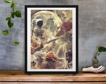 Retro Futurism Art Print: Trippy Space Collage, Sci-Fi Wall Decor