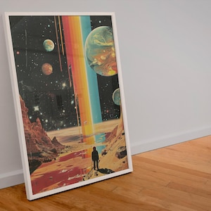 Retro Sci-Fi Landscape Art Print: Vintage Space Collage (Digital Download)
