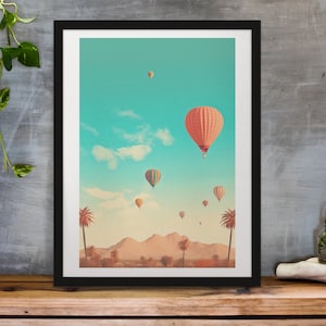 Hot Air Balloon Print: Vintage Desert Landscape, Nursery Decor (NO FRAME)
