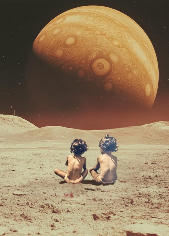 木星　(アクリル画/キャンバス画/絵画/宇宙人/惑星) レトロSF風木星のプリント：1970年代風宇宙アート - Etsy 日本