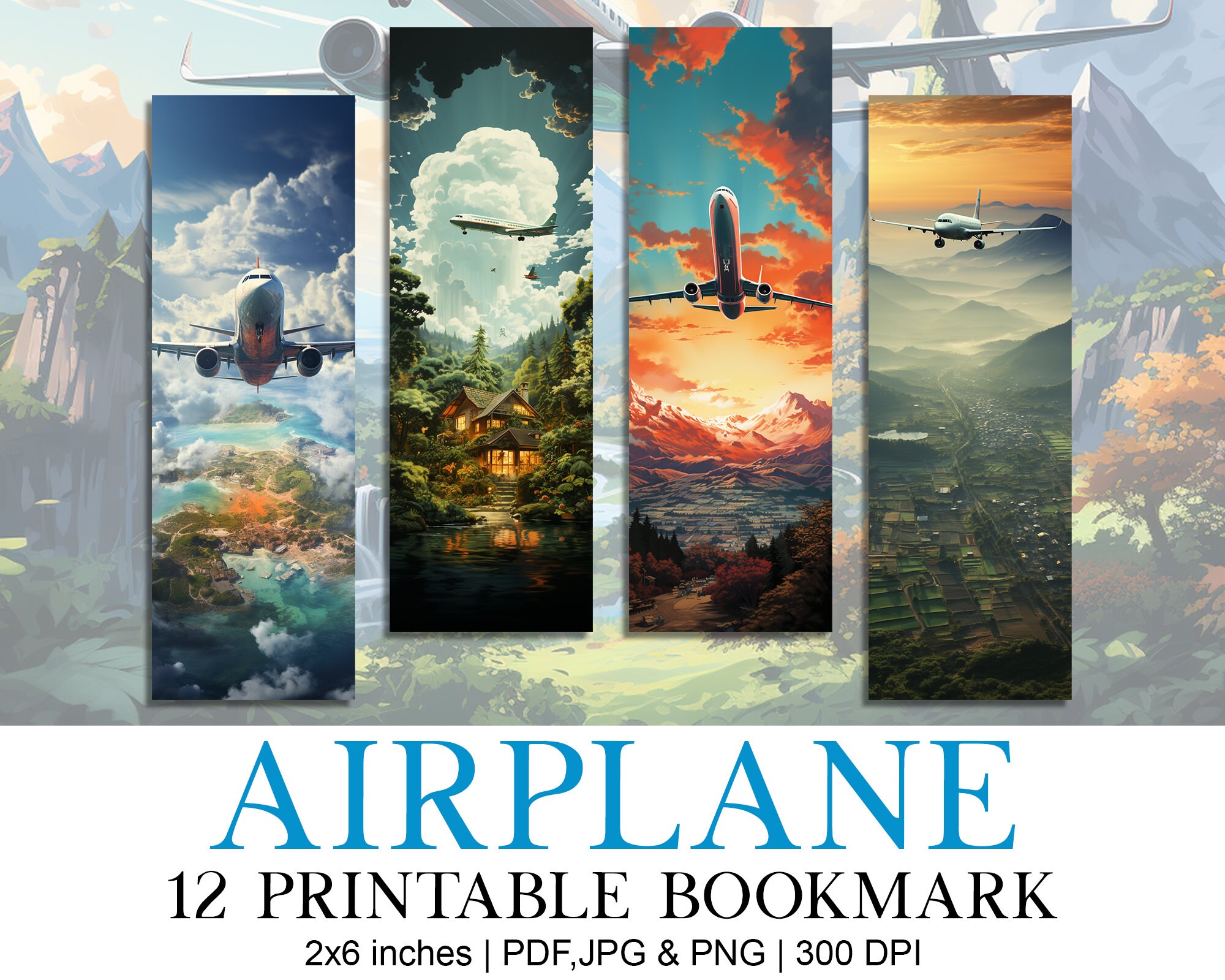 Airplane Jet Plane Printable Bookmark Designs, Aesthetic Bookmark ...