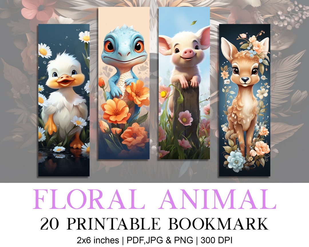 Floral Animals Flowers Printable Bookmark Designs, Aesthetic Bookmark ...
