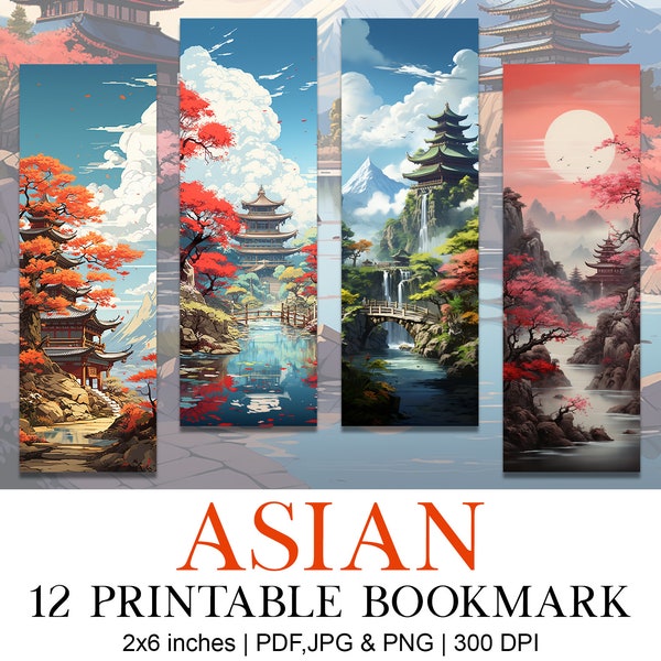 Asian Japanese Temple | Bookmark Design, Reading Mode, Bookstack, Book worm, Aesthetic, Printable, Sublimation, Love Reading, Idea