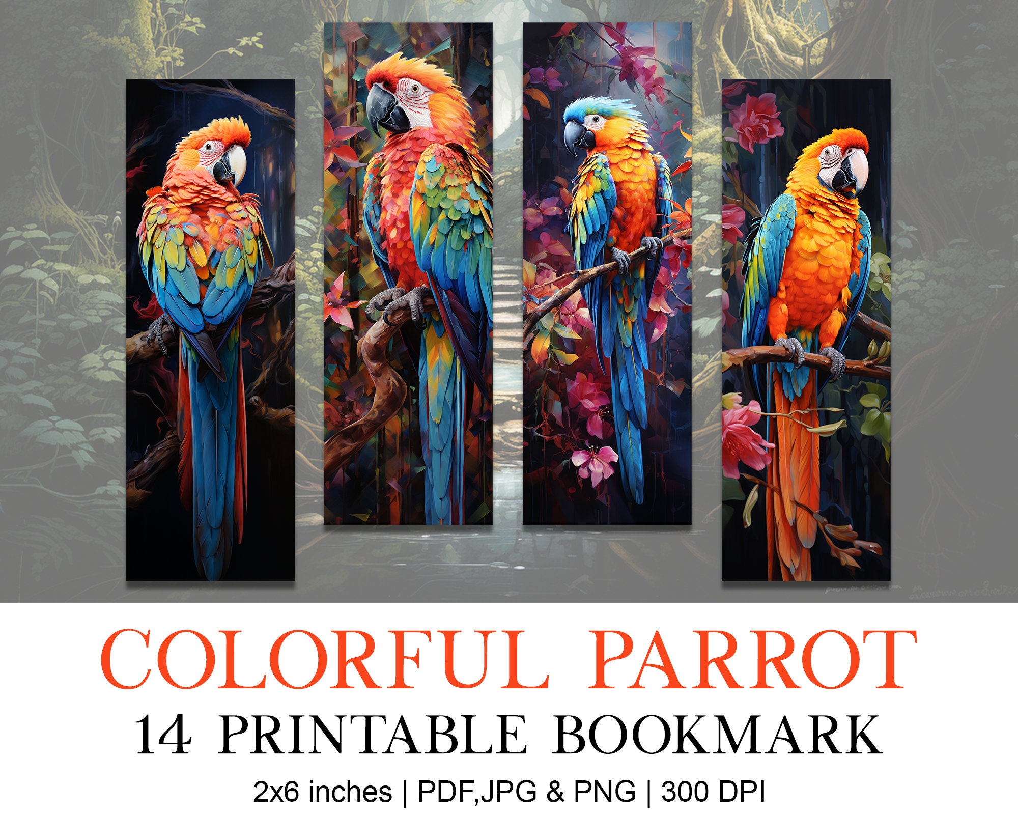 Realistic Parrot Colorful Printable Bookmark Designs, Aesthetic ...