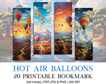 Flying Hot Air Balloon | Bookmark Design, Reading Mode, Bookstack, Book worm, Aesthetic, Printable, Sublimation, Love Reading, Idea