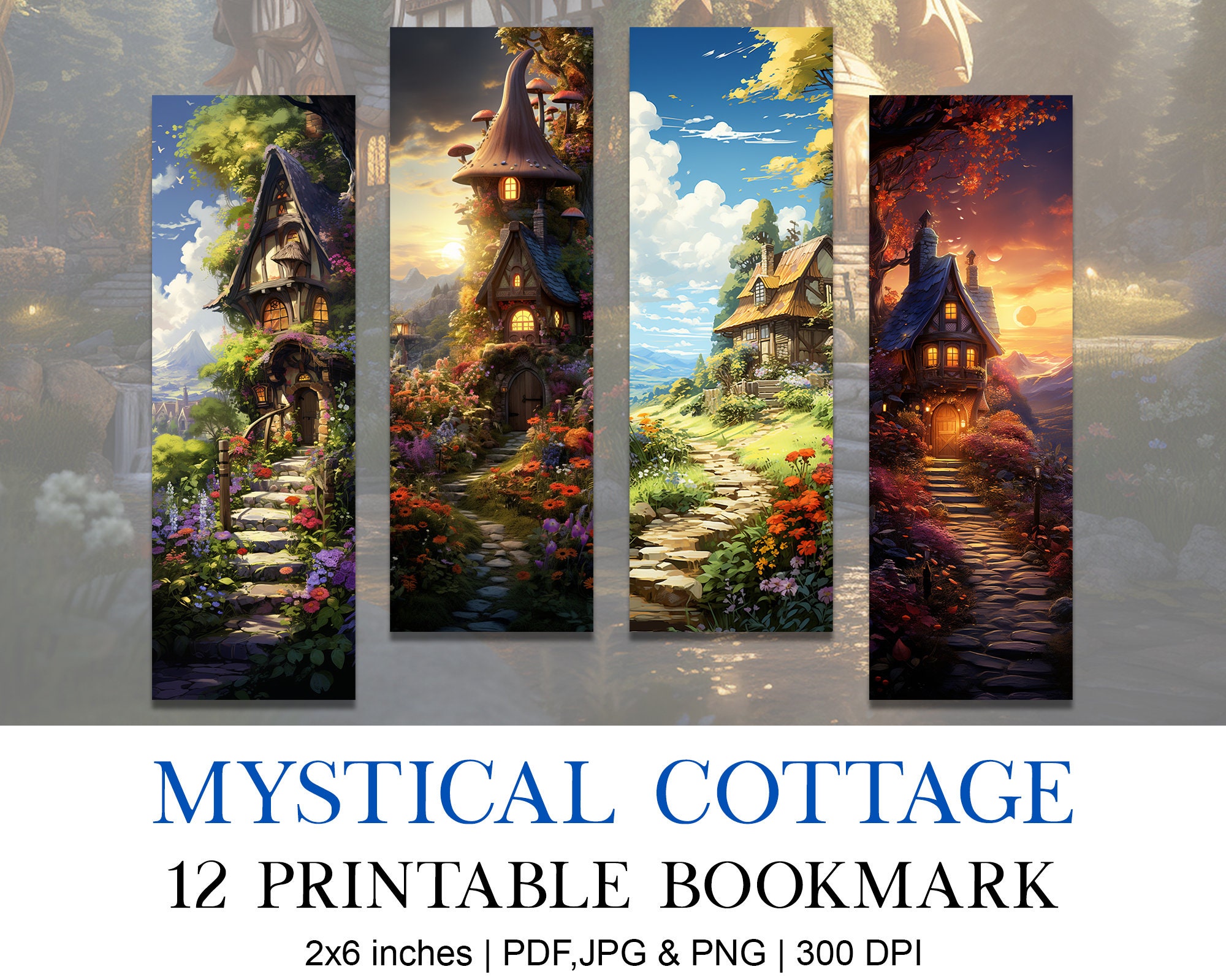 Mystical Cottage Habit Printable Bookmark Designs, Aesthetic Bookmark Template, Sublimation ...