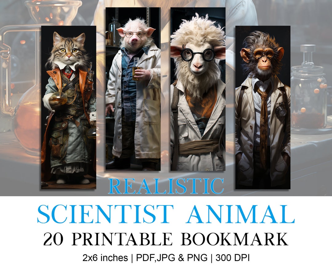 Realistic Scientist Animal Printable Bookmark Designs, Aesthetic
