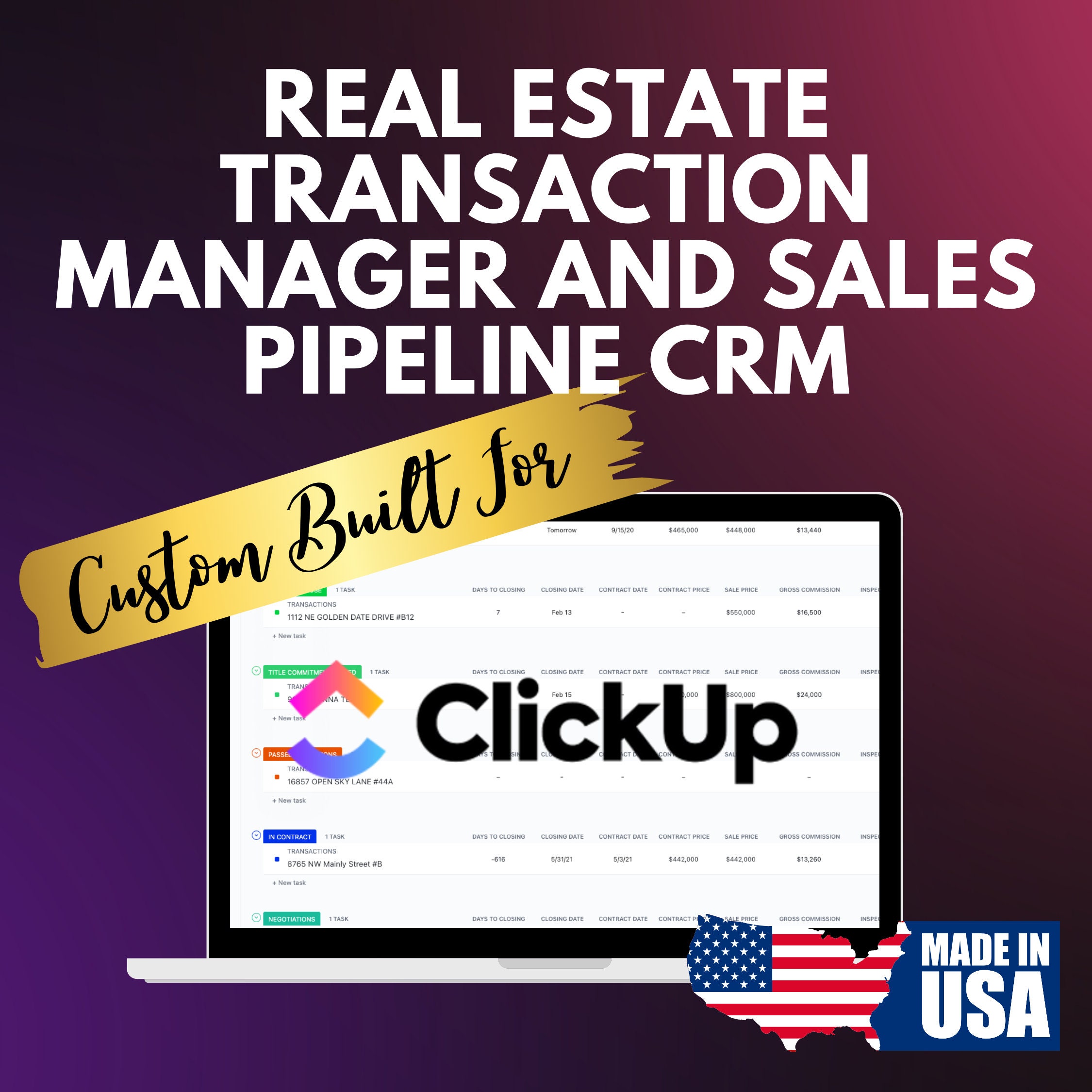 Real Estate Transaction Manager, CRM, and Sales Pipeline Template for