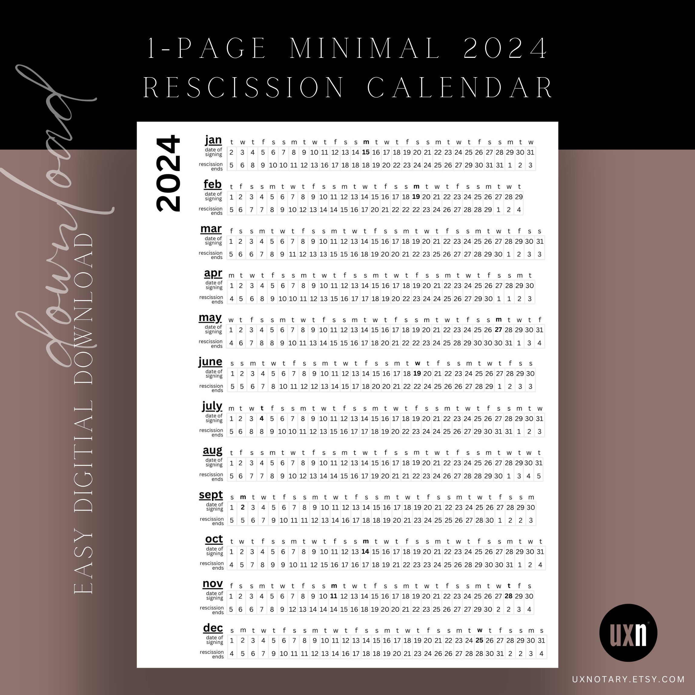 Minimal 2024 Recession Calendar Etsy