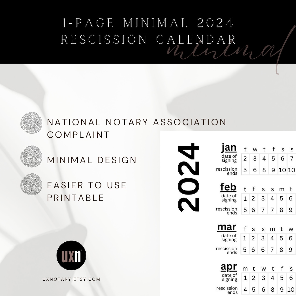 Minimal 2024 Recession Calendar Etsy