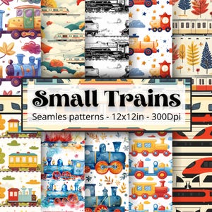 Little Trains, digital paper pack, cute Trains backgrounds, Deductible paper instant download for commercial use.