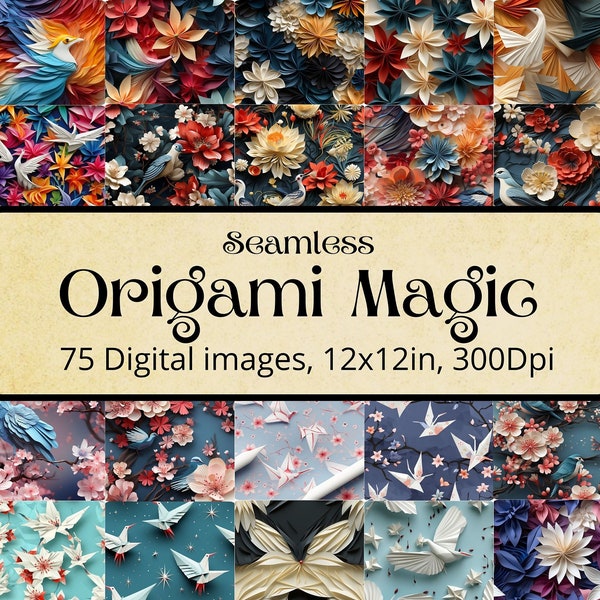 Origami Magic - Magische Papier Kunst - Naadloze Patronen - 75 Ontwerpen - 12x12in - 300dpi - Commercieel Gebruik - Decoratieve Kunst