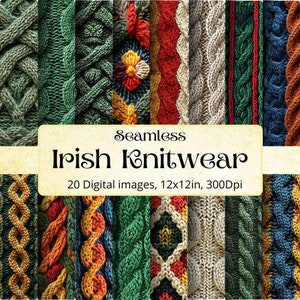 Malhas irlandesas - Padrões de tricô divertidos - Padrões sem costura - Papéis digitais - 12x12 pol. - 300dpi - Uso comercial - Arte decorativa