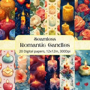 Romantic Candles, digital paper, achtergronden met mooie kaarsen, Aftrekbaar papier direct downloaden voor commercieel gebruik.