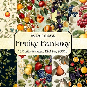 Fruity Fantasy - Dessins de fruits colorés - Modèles sans couture - 10 Designs - 12x12in - 300dpi - Utilisation commerciale - Art décoratif