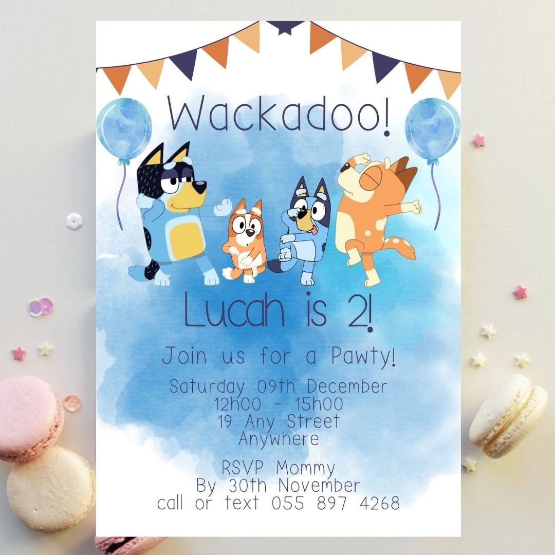 BLUEY Themed Birthday Party Invitation-Digital Printable – Jolly Owl Designs