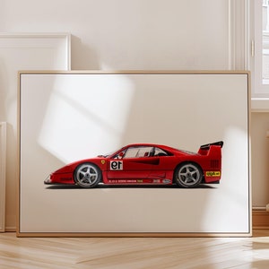 Póster Ferrari F40 rojo, póster Ferrari vintage, pósteres de coches clásicos, arte mural Ferrari, póster de coche, impresión Ferrari, Ferrari F40, impresión artística de coche