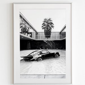 Porsche 911 en la piscina, impresión vintage de Porsche, arte mural de Porsche, póster de coche vintage, póster antiguo de Porsche, póster minimalista de Porsche 911