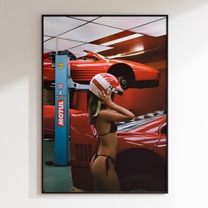 Ferrari Frau Poster,Ferrari Poster, Auto Poster,Ferrari Wandkunst,Ferrari Print,Ferrari F40 Poster,Oldtimer Poster,Luxus Wandkunst