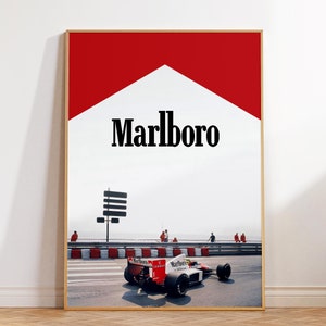 Póster de Ayrton Senna de F1, póster de F1, póster de Marlboro, póster de Fórmula 1, impresión de Marlboro, póster vintage de F1, póster vintage de Marlboro, impresión de F1