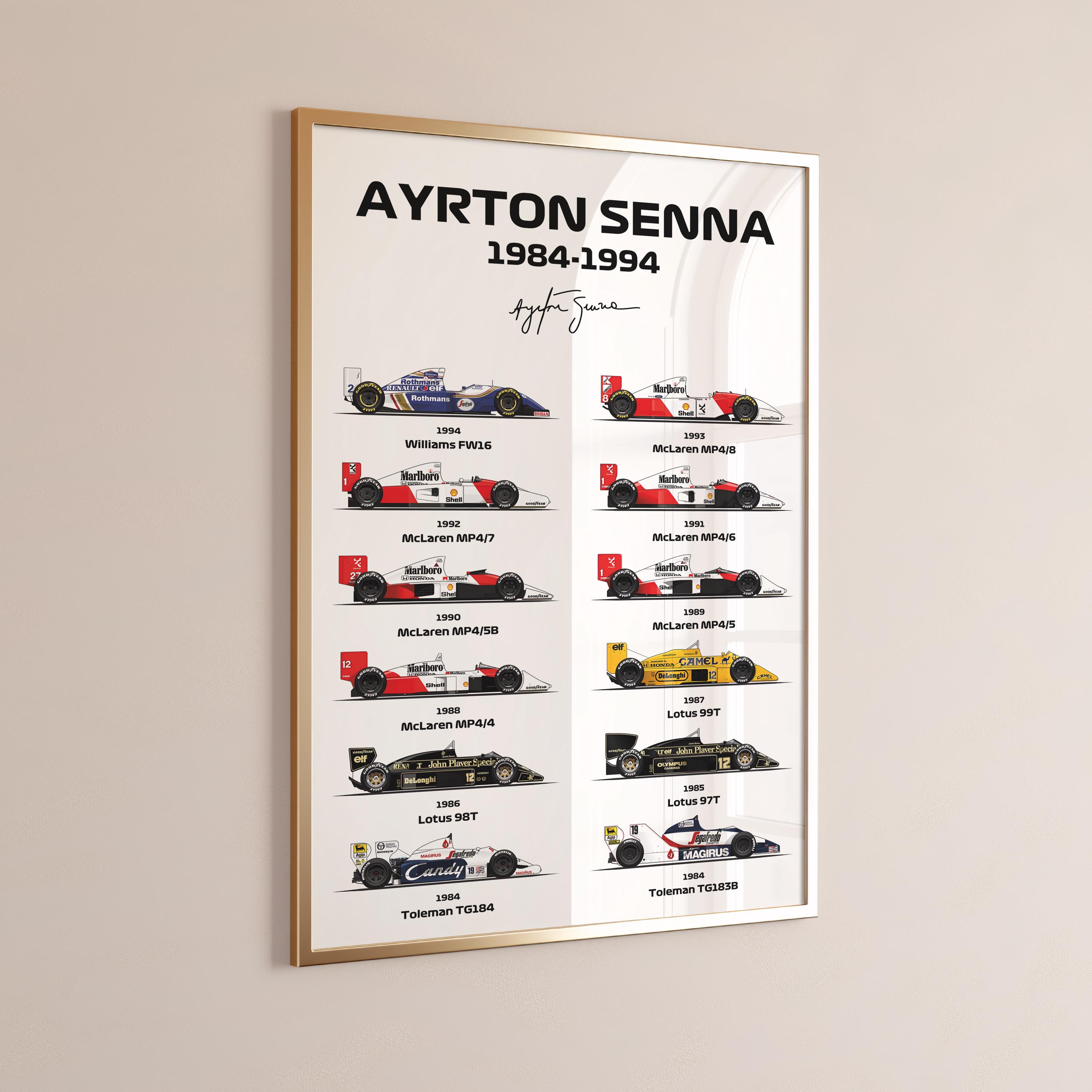Ayrton Senna F1 Cars Poster, Ayrton Senna Mclaren Poster, Formula