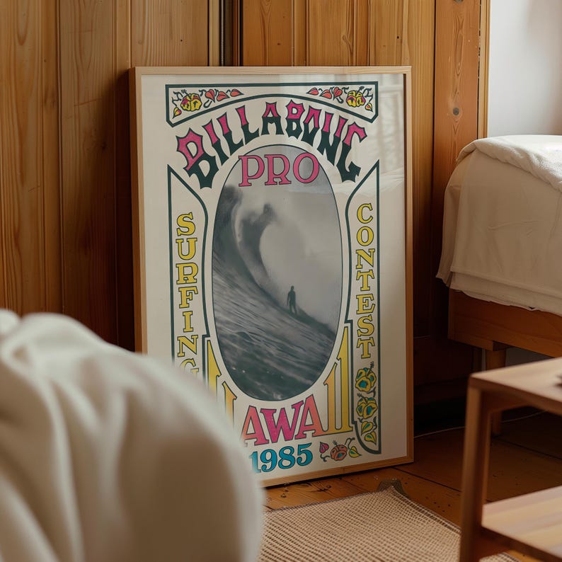 1985 Billabong Pro Hawaii Surfing Competition Print, Surfing Print, Surfing Poster, Gift for Surfer, Surfer Wall Art, Surf Prints, Surf