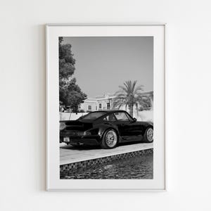 Porsche 911 by the Pool, Vintage Porsche Print, Porsche Wall Art, Vintage Car Poster, Old Porsche Poster, Porsche 911 Poster, Black White