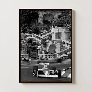 Ayrton Senna Poster, F1 Monaco, Vintage F1 Poster, Senna Poster, Formula 1 Poster, F1 Poster, Black White, Vintage Monaco Grand Prix Poster