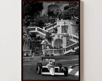Ayrton Senna Poster, F1 Monaco, Vintage F1 Poster, Senna Poster, Formula 1 Poster, F1 Poster, Black White, Vintage Monaco Grand Prix Poster