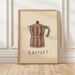 Poster sul caffè, decorazione murale con caffettiera moka, stampa divertente per la cucina, decorazione per macchina da caffè espresso, regalo per barista, decorazione murale per bar, arte del caffè italiano, stampa Java