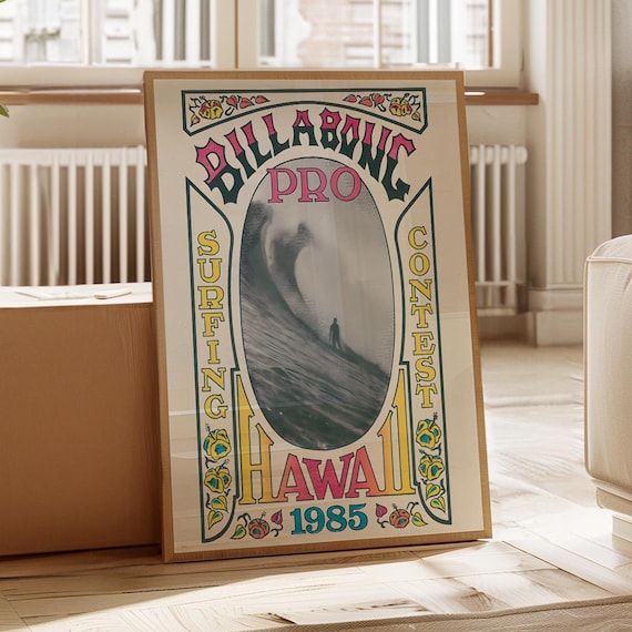1985 Billabong Pro Hawaii Surfing Competition Print, Surfing Print, Surfing Poster, Gift for Surfer, Surfer Wall Art, Surf Prints Surf Decor