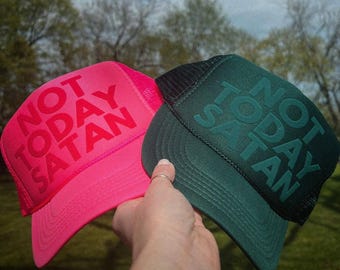Funny Faith Gift Trucker Hat with Not Today Satan Christian Message Custom Hat for Christian Mom Religious Streetwear for Concert Faith Hat