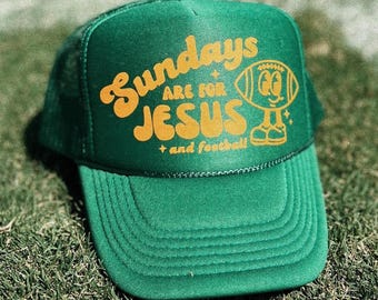 Sundays Are For Jesus and Football Custom Trucker Hat for Christian Football Hat Personalized Faith Hat Game Day Hat for Men Women Cute Hat