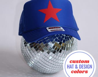 Custom Trucker Hat with Star Puff Vinyl Hat for July 4th Baseball Cap for Women Personalized Fourth of July Patriotic Hat for Summer Concert