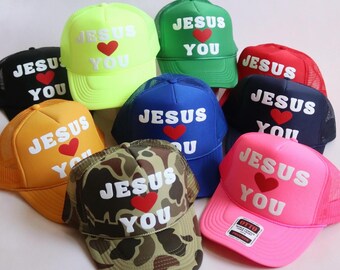 Jesus Loves You Trucker Hat Custom Christian Hat for Women Faith Hat Religious Gift for Church Mom Youth Group Retro Baptism Gift