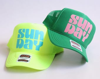 Boné Trucker para Férias na Praia, Domingo, Estampa em Bufante, Chapéu de Verão, Chapéu para Fim de Semana na Praia, Chapéu para Dia de Piscina, Ideia de Presente Fofo e Moderno, Boné Personalizado para Mulheres
