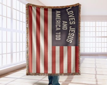 American Flag Blanket Christian Throw Blanket for Fourth of July Patriotic Woven Blanket for Beach Gift Home Decor USA Flag Throw for Picnic