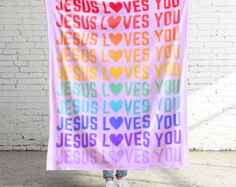 Cute Blanket Jesus Loves You Soft Plush Pink Blanket for Teen Girl Christian Gift Cozy Faith Based Blanket for Women Throw Blanket Decor