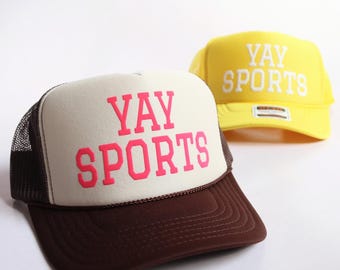 Yay Sports Trucker Hat for Football Mom Gameday Hat for Women Cute Sports Mom Gift Puff Print Tailgate Hat for Her Custom Baseball Cap