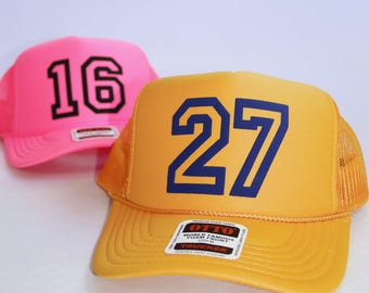 Custom Number Trucker Hat, Player Number Hat, Game Day Hat, Team Hat, Sports Mom Hat, Personalized Baseball Cap